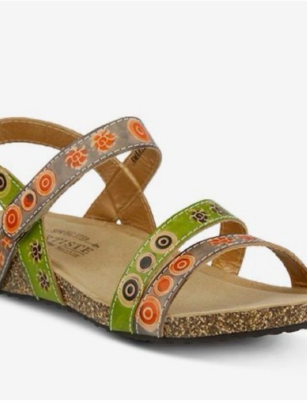 L'Artiste Spring Step Amaryllis Wedge Hand-Painted Boho Leather Sandals US 9.5